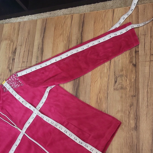 ONQUE CASUALS Hot Pink Shoulder Embellished Velour and Sparkle Pocketed Hoodie - Picture 6 of 10